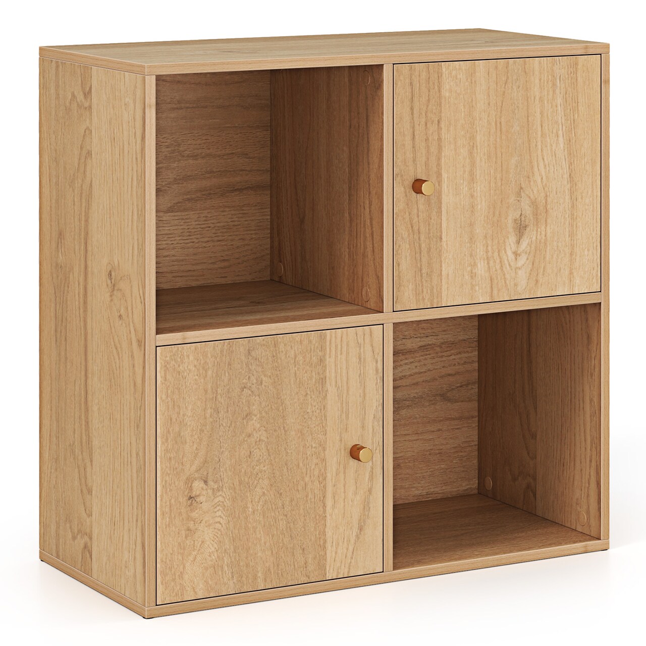 MDF 3-Tier Bookshelf with Cabinets, Open Cubes and Anti-Tip Kit